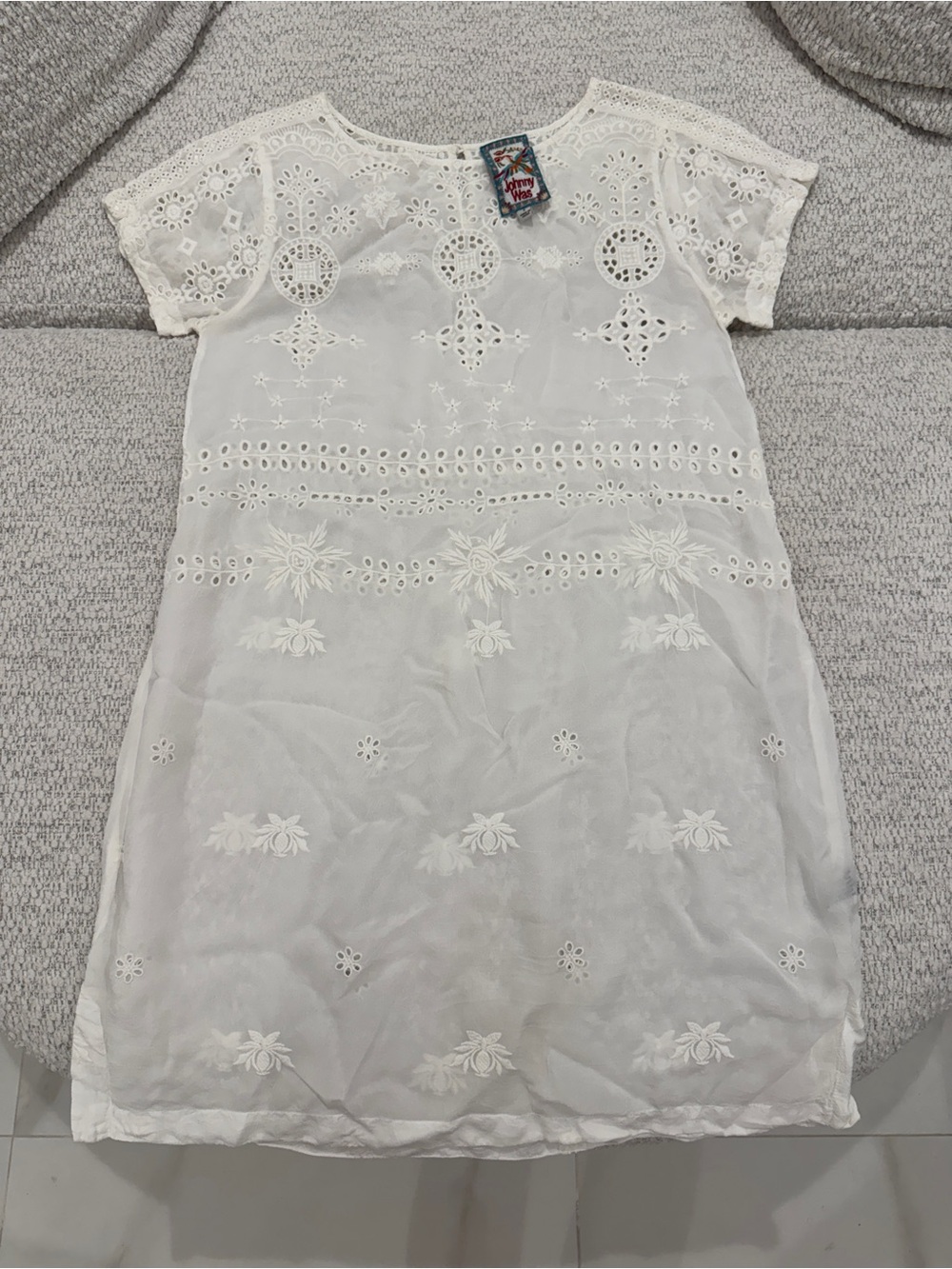 Johnny Was Eyelet Embroidered White Boho Dress